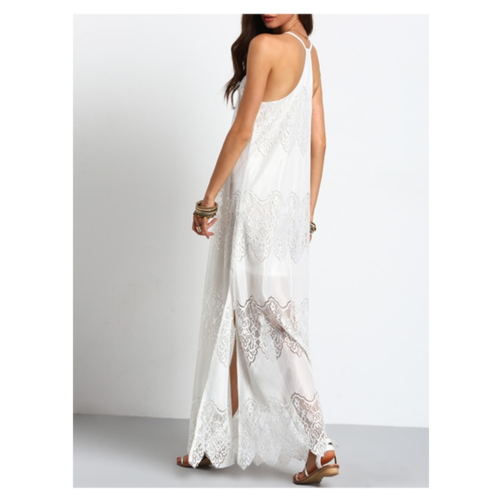 LAST ONE! White Sleeveless V Neck Lace Maxi Dress - Picture 5 of 5